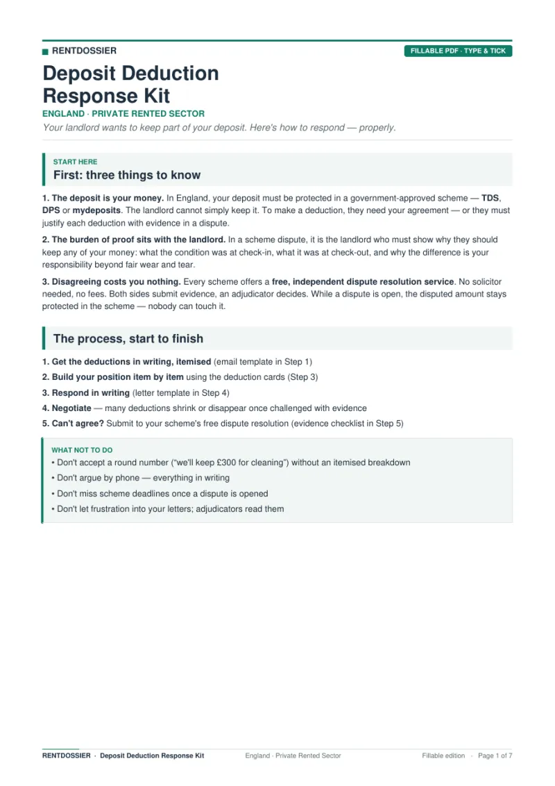 Deposit Deduction Response Kit