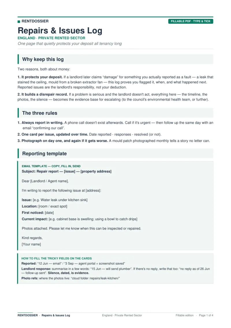 Repairs & Issues Log
